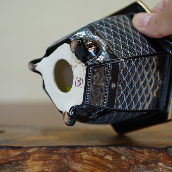 画像2: 万年青鉢 / 六角 / 加茂黒 / ワイドサイズ / （4.3号）A-187